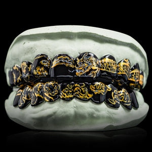 Hand Painted Fine China Porcelain Themed Grillz (Black)