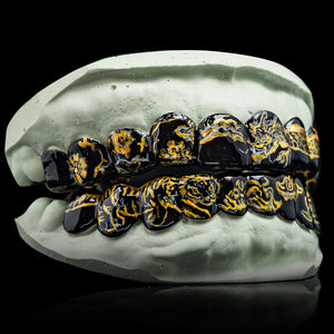 Hand Painted Fine China Porcelain Themed Grillz (Black)