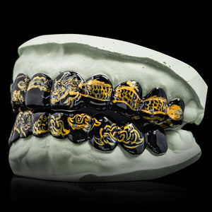Hand Painted Fine China Porcelain Themed Grillz (Black)