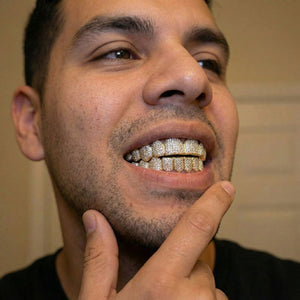 Solid Gold Natural Diamond Zigzag Setting Grillz