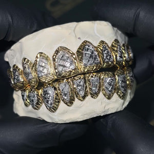 Solid Two Tone Gold Diamond Cut with Diamond Dust Grillz
