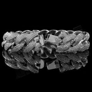 18mm Diamond 3 Row Iced Cuban Link Bracelet in White Gold