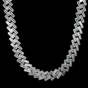 19mm Diamond Baguette Cuban Chain in White Gold