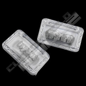 White Gold Plated Fanged CZ Cluster Premium Grillz Instantly-Made with Box