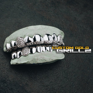 Diamond Cut & Diamond Dust Tips with Iced Fangs Grillz