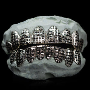 Solid .925 Sterling Silver Princess Square Diamond Cut with Diamond Dust Grillz