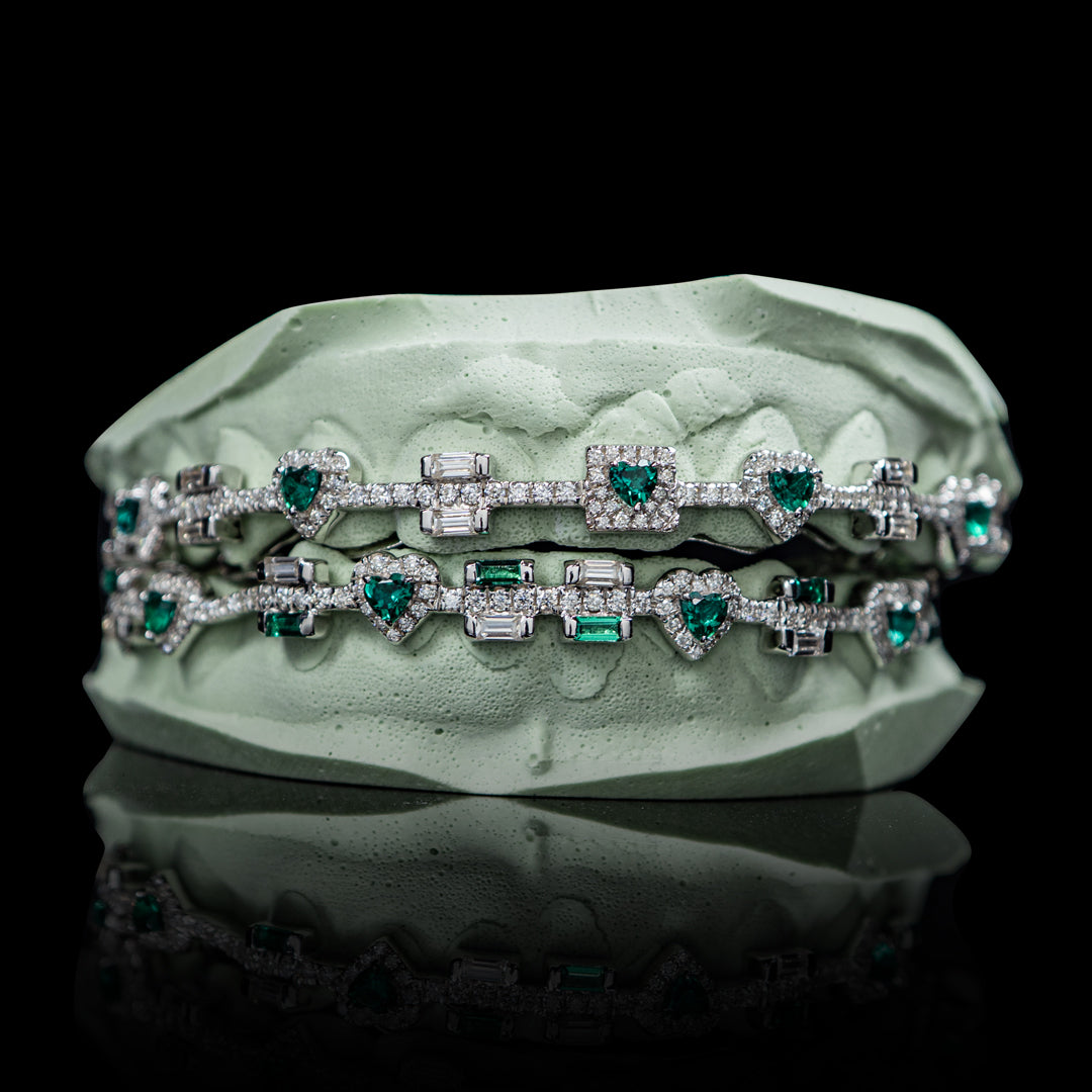 Iced Out Heart &amp; Baguette Braces Syle Grillz