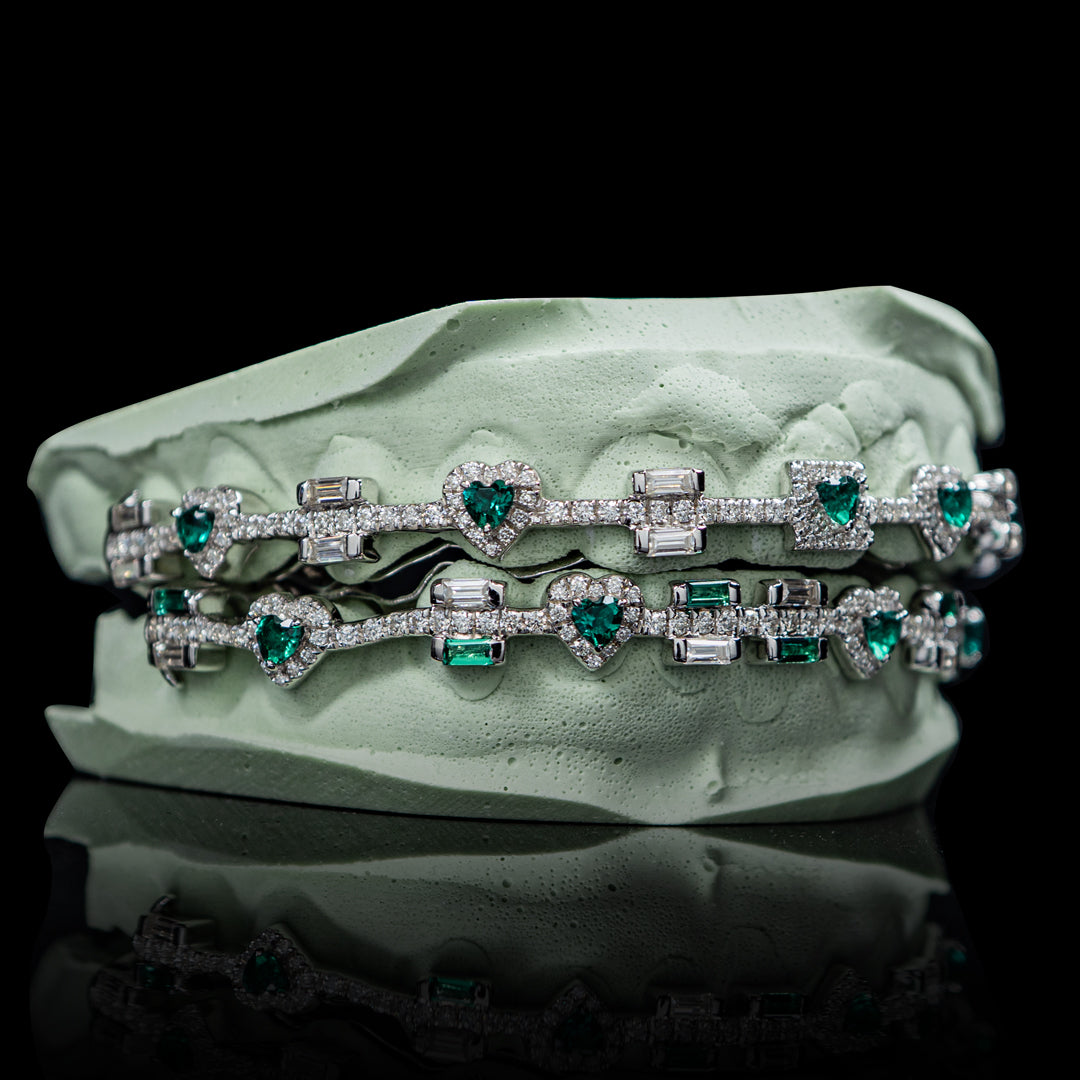 Iced Out Heart &amp; Baguette Braces Syle Grillz