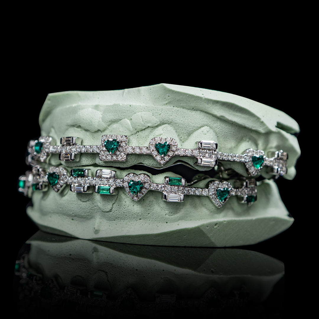 Iced Out Heart &amp; Baguette Braces Syle Grillz