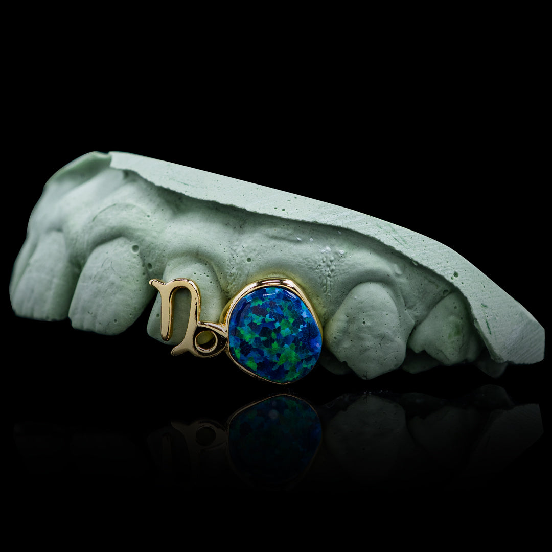 Capricorn Opal Zodiac Sign Double Cap Grillz