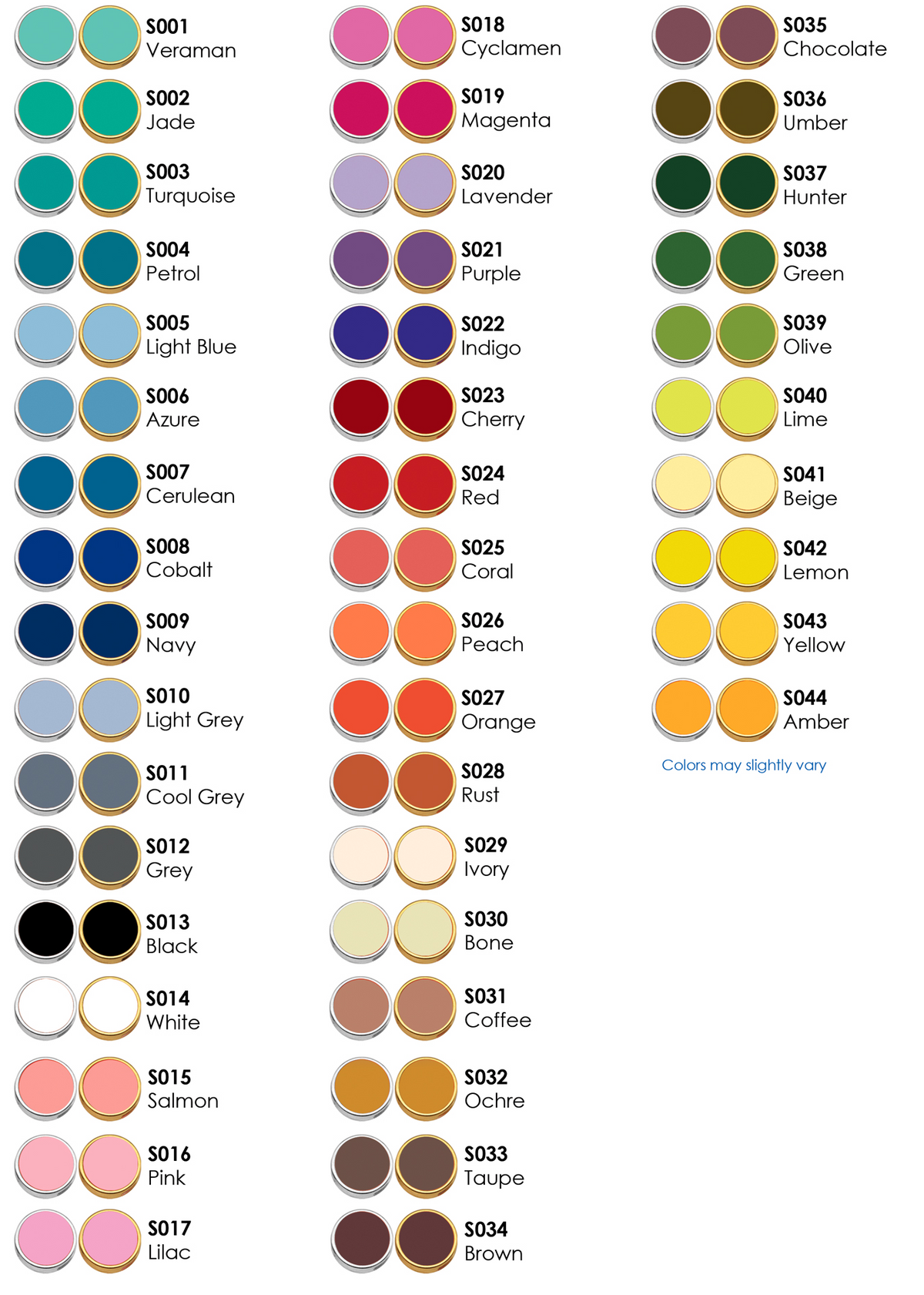 Color chart for this product