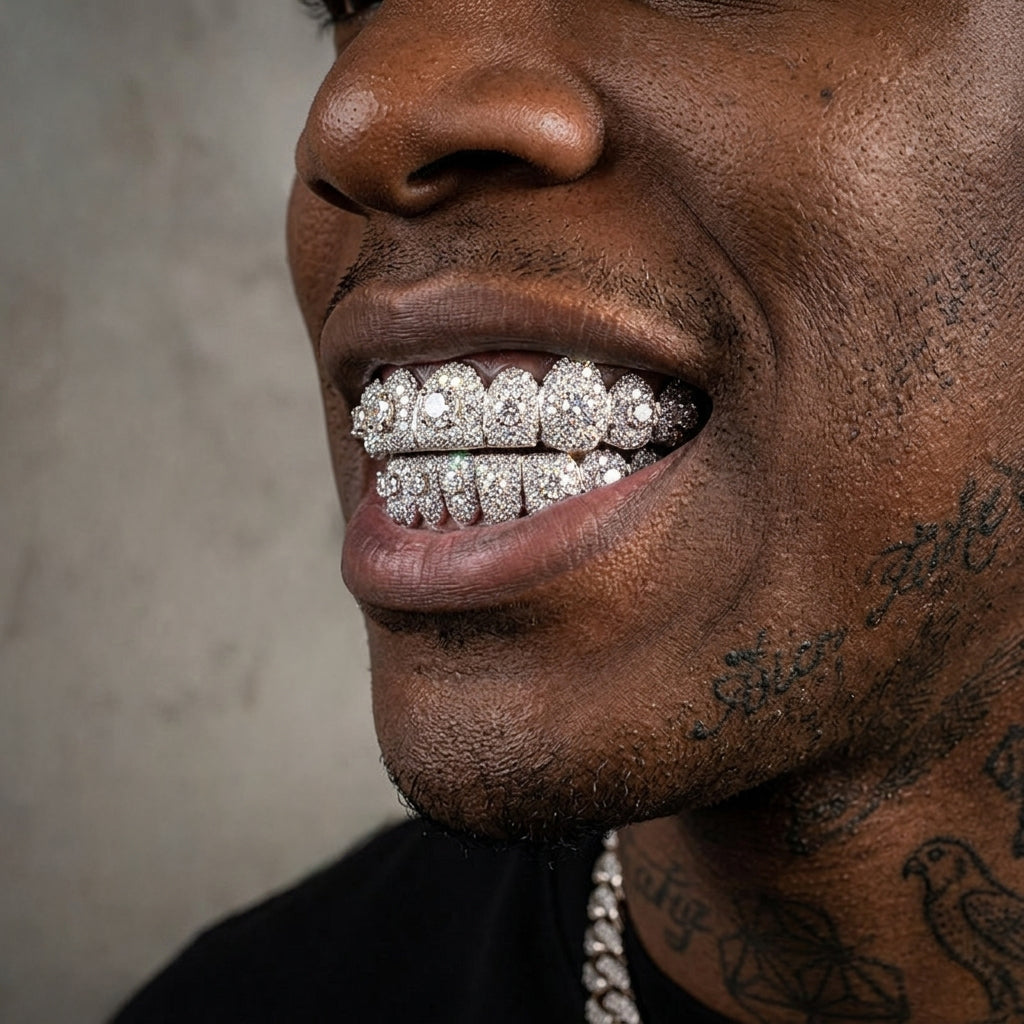 Iced VVS Moissanite Grillz with Large Center Stone