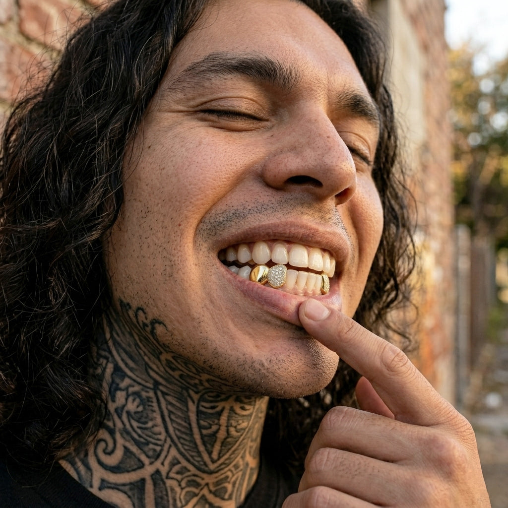 Solid and Iced Bottom Double Cap Grillz