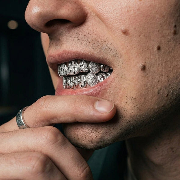 Custom Fit Nugget Cuts With Iced Fangs Grillz - Custom Gold Grillz