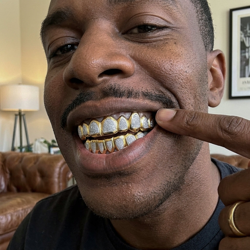 Solid Gold Two Tone Diamond Dust Grillz