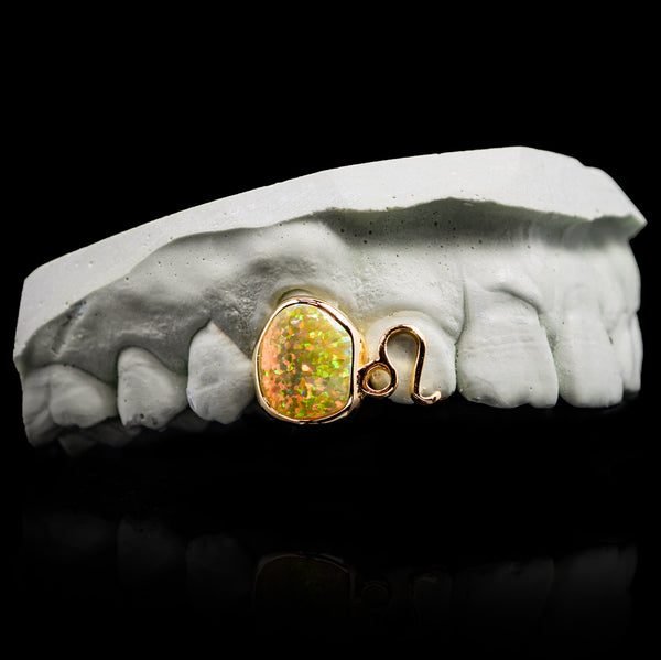 Leo Opal Zodiac Sign Double Cap Grillz – Unique Custom Grillz