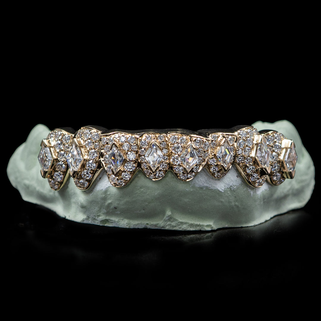 Iced VVS Moissanite with Lozenge Cut Center Stone Grillz