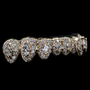 Iced VVS Moissanite with Lozenge Cut Center Stone Grillz