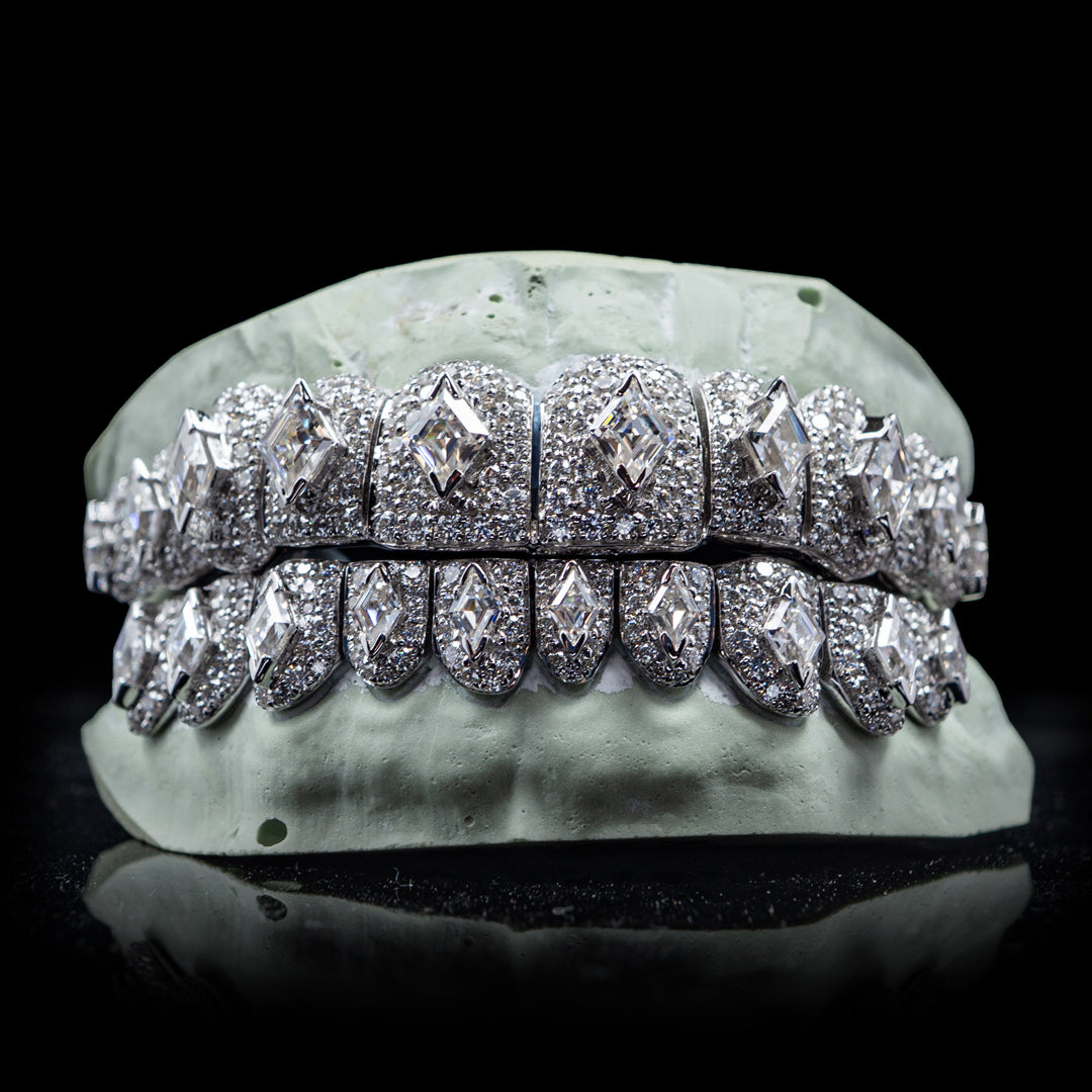 Iced VVS Moissanite with Lozenge Cut Center Stone Grillz