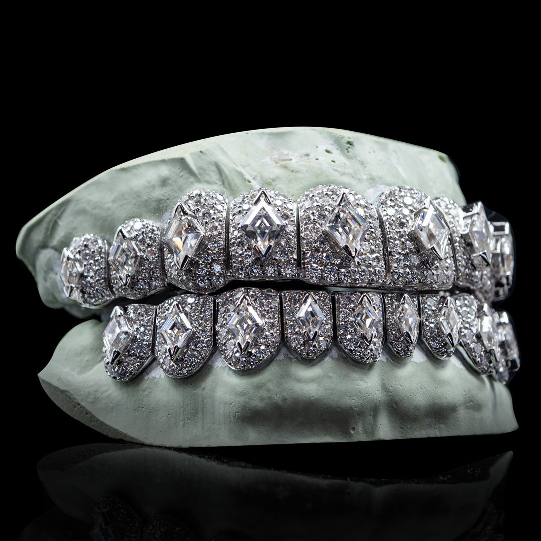 Iced VVS Moissanite with Lozenge Cut Center Stone Grillz