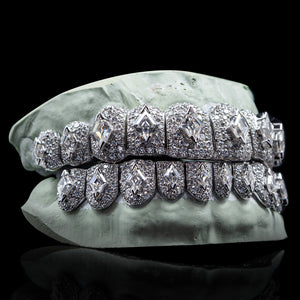 Iced VVS Moissanite with Lozenge Cut Center Stone Grillz