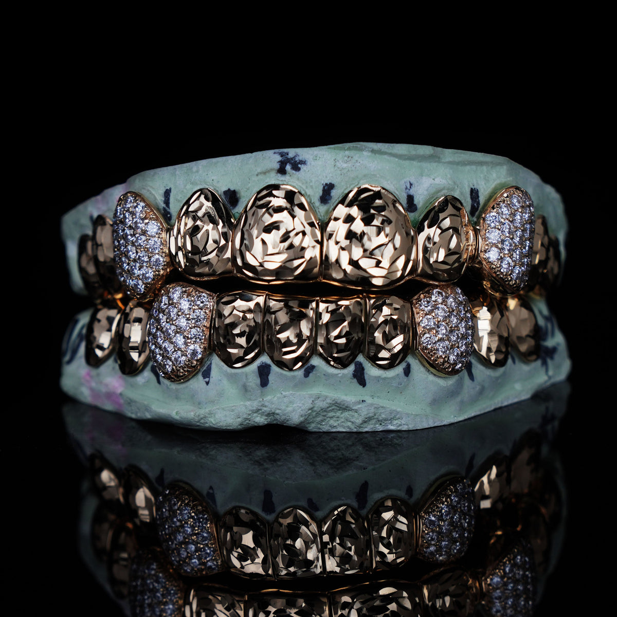 Buy Rose Cut with Diamond Fangs Grillz Online - Custom Gold Grillz