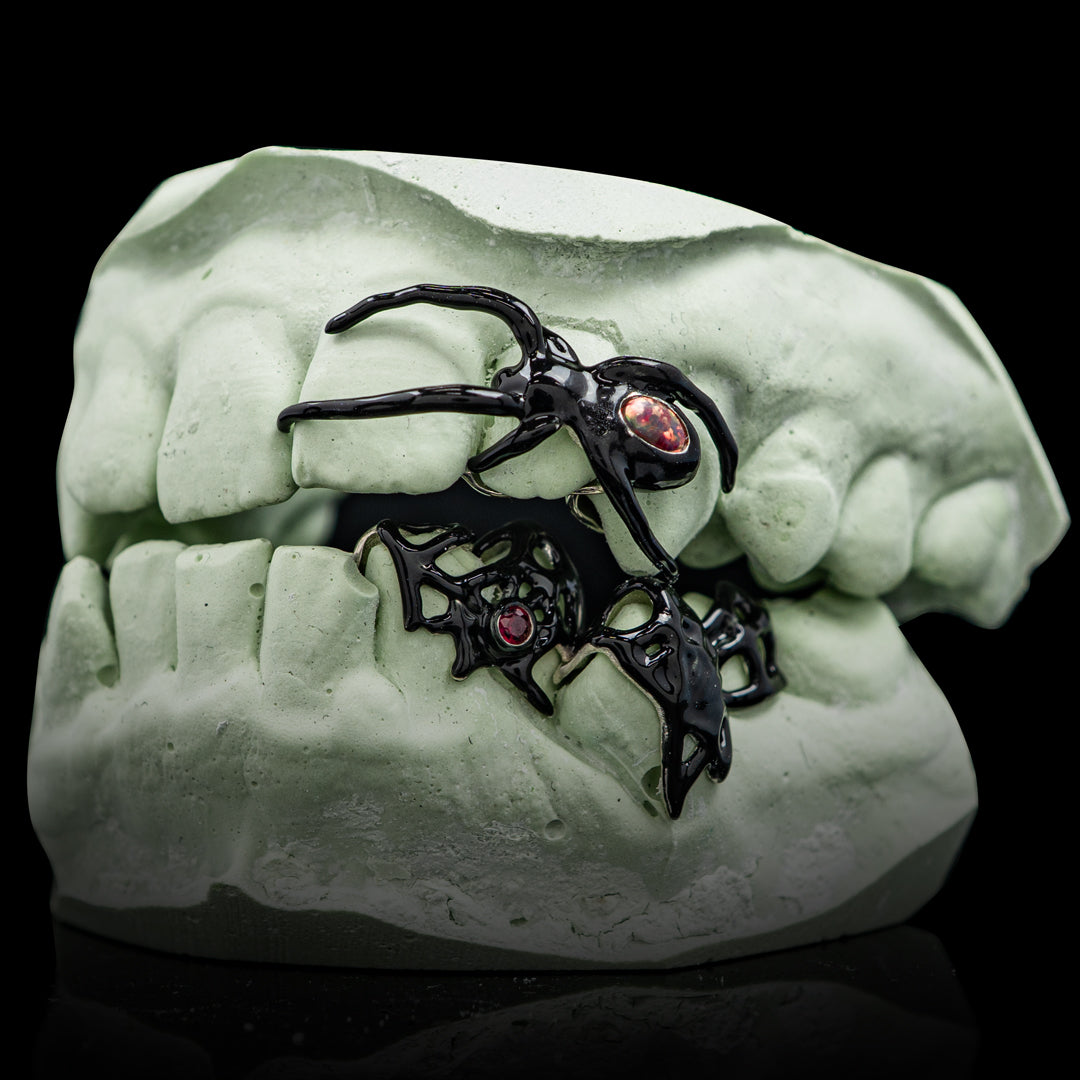 Spider Web Enamel Opal Grillz
