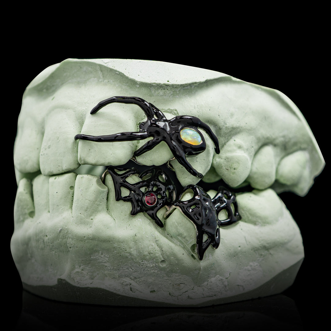 Spider Web Enamel Opal Grillz