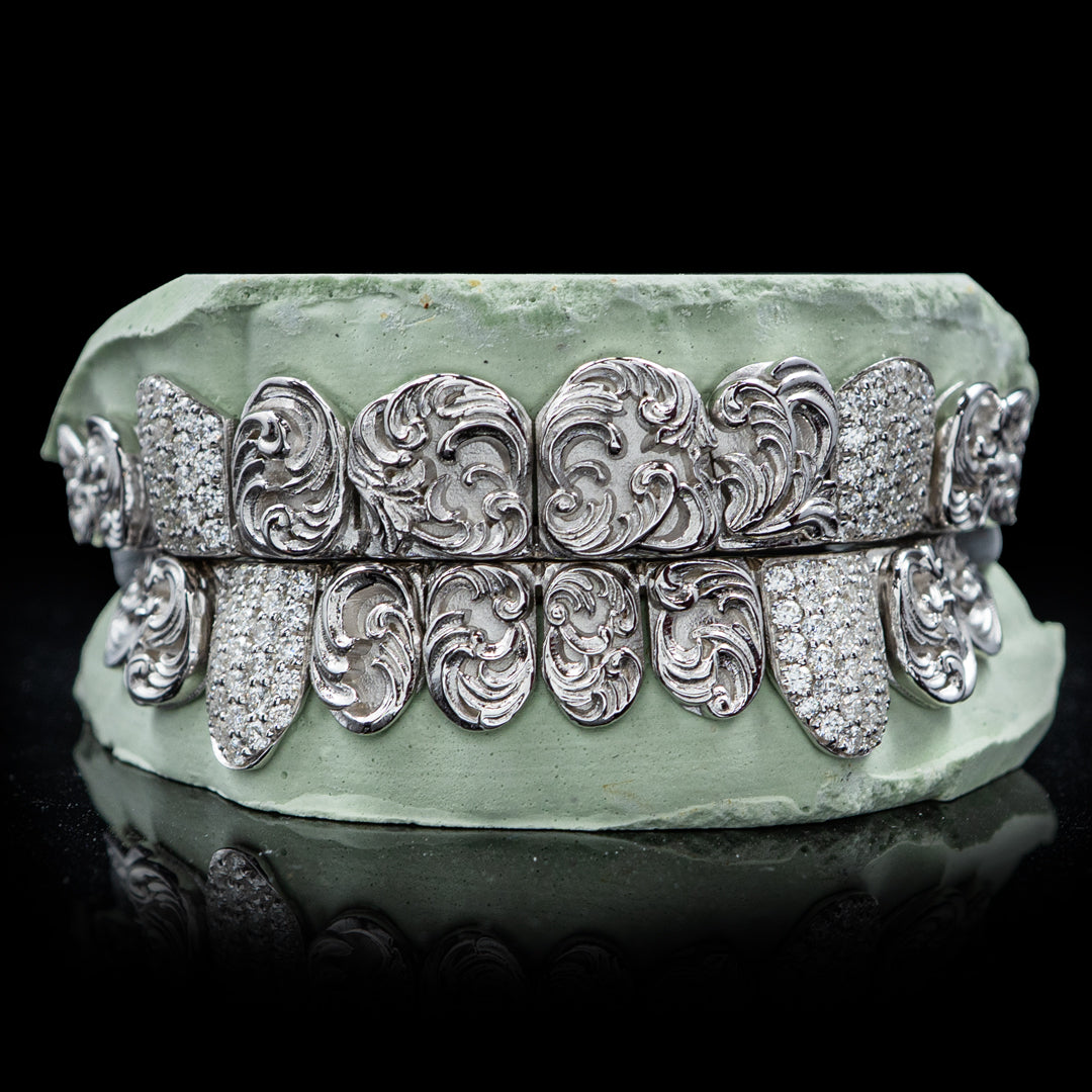 Filigree with Iced Fangs Grillz and Flush Tips