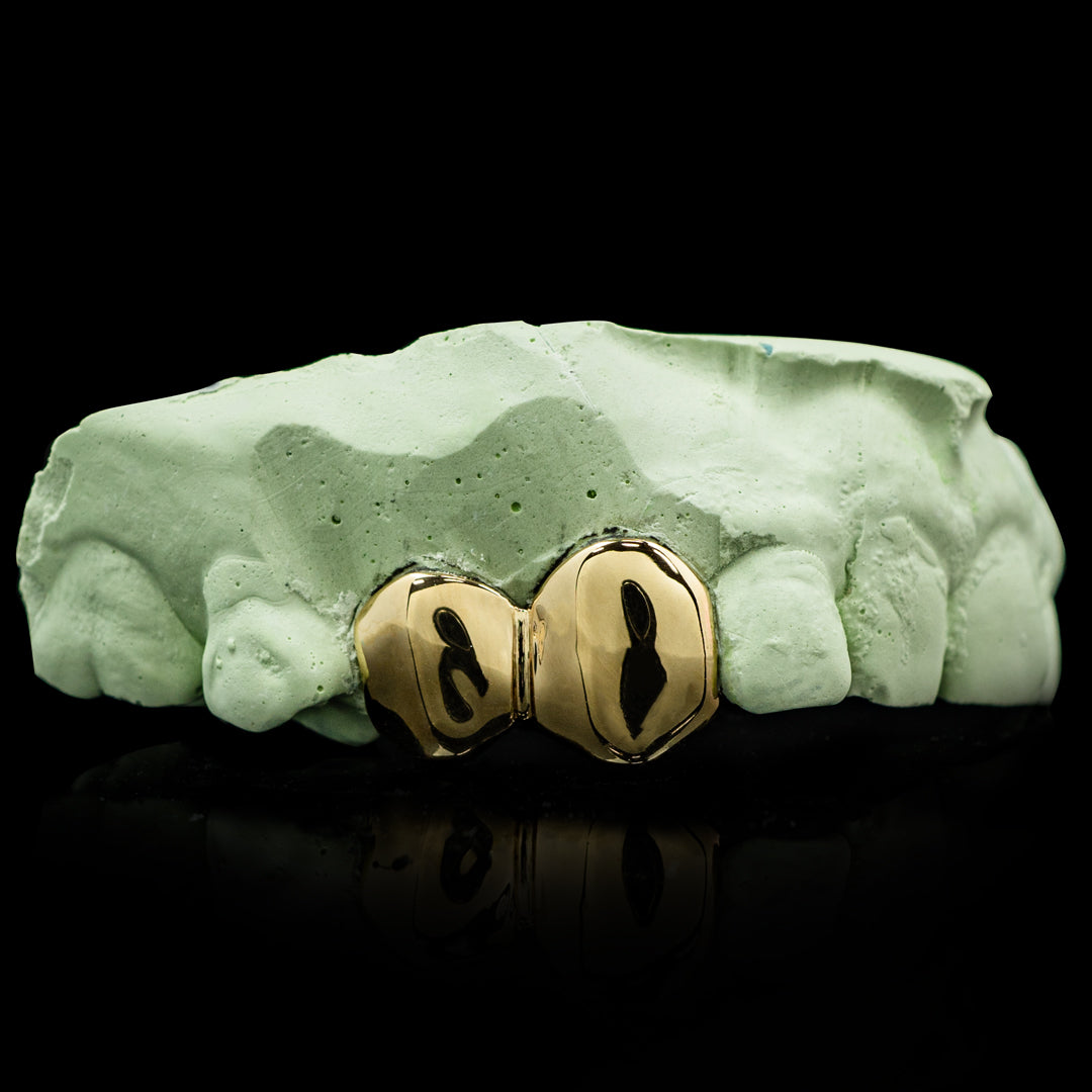 SOLID GOLD DOUBLE CAP TOOTH GRILLZ