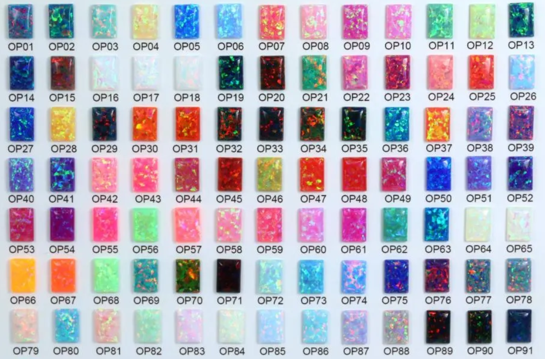Photographed opal color selection chart