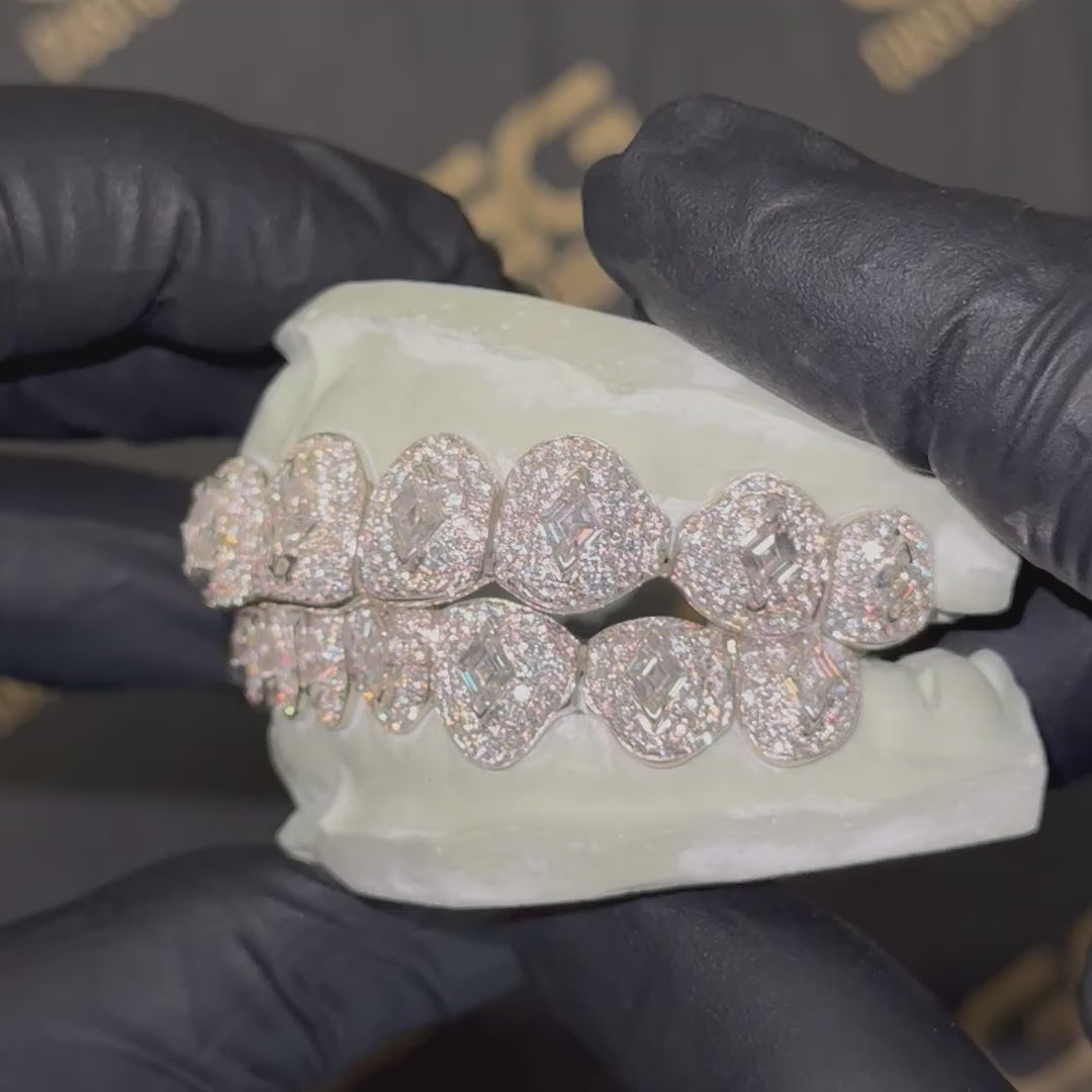 Iced VVS Moissanite with Lozenge Cut Center Stone Grillz