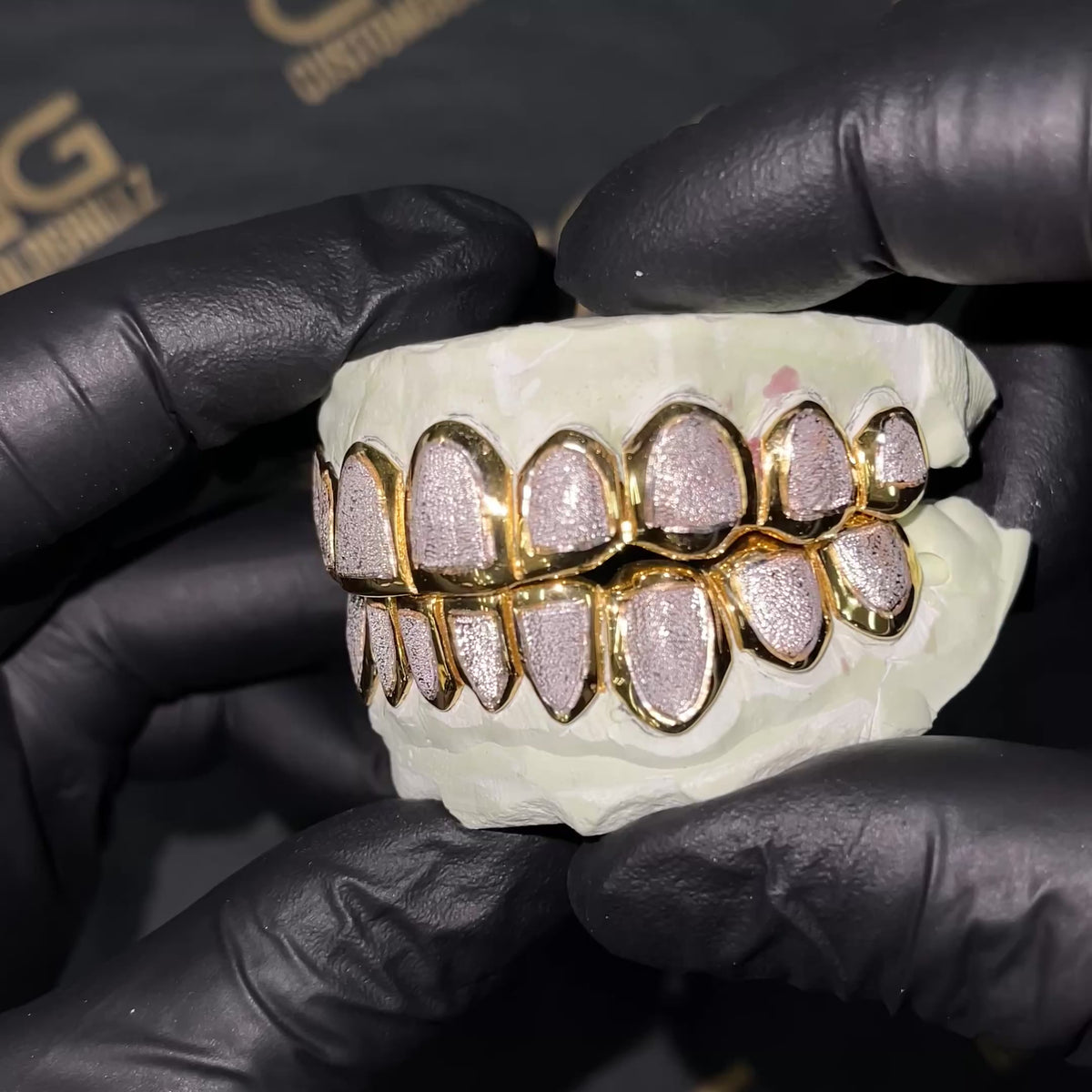 Solid Gold Two Tone Diamond Dust Grillz