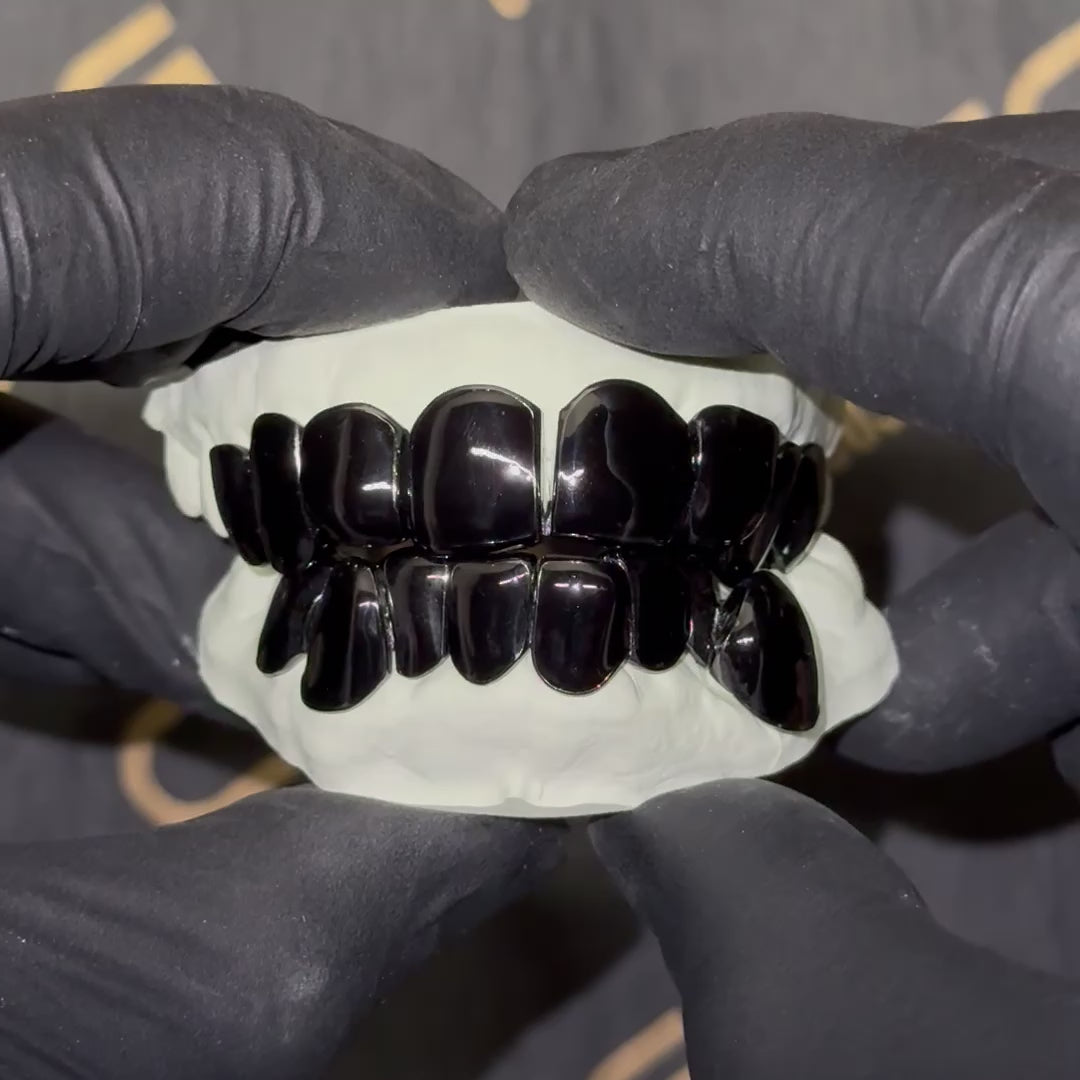 Black Enamel Solid Deep Cut Grillz