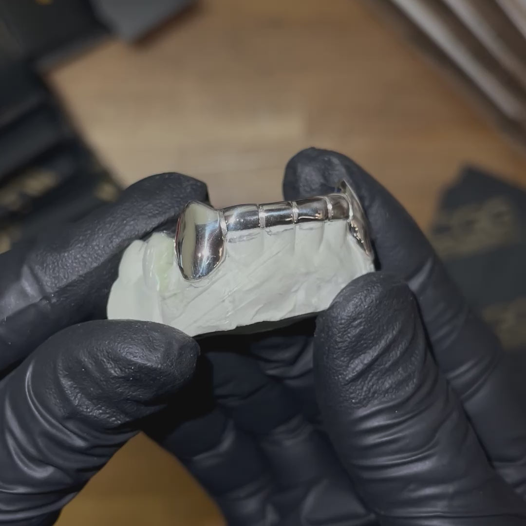 Solid Sterling Silver 6 Teeth with Connecting Bridge Grillz Bar