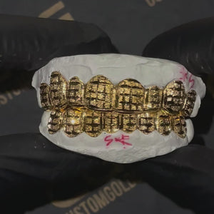 Solid .925 Sterling Silver Princess Square Diamond Cut with Diamond Dust Grillz