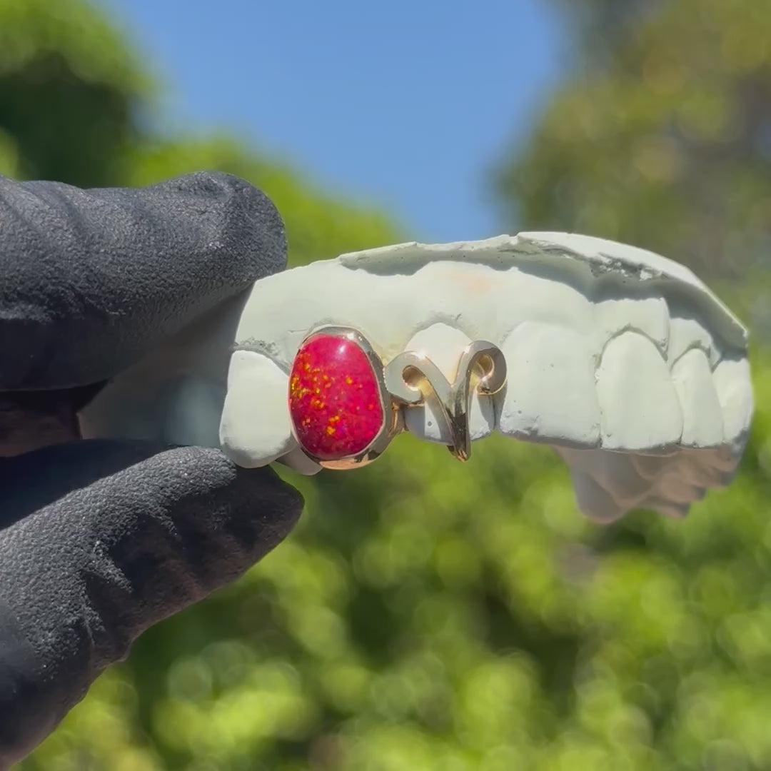 Aries Opal Zodiac Sign Double Cap Grillz