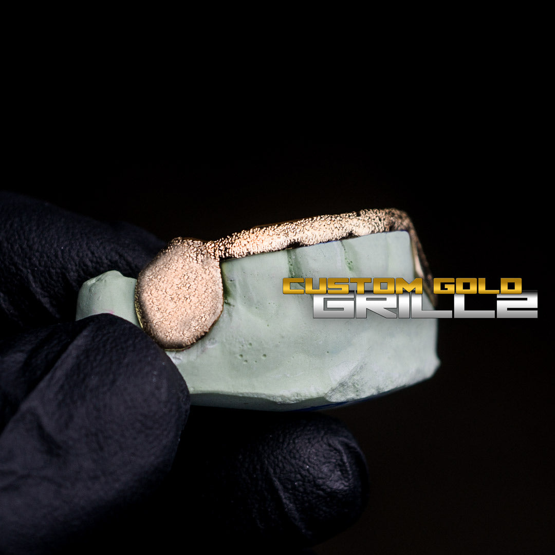 10k Solid Gold Diamond Dust Connecting Bridge Grillz Close Up