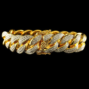 15mm Diamond 2 Row Iced Cuban Link Bracelet in Yellow Gold