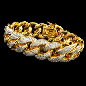 18mm Diamond 3 Row Iced Cuban Link Bracelet in Yellow Gold