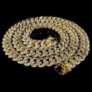 13mm Diamond Cuban Chain in Yellow Gold