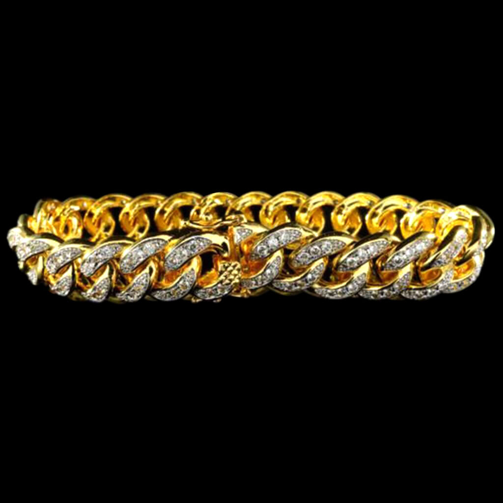 13mm Diamond Cuban Link Bracelet in Yellow Gold