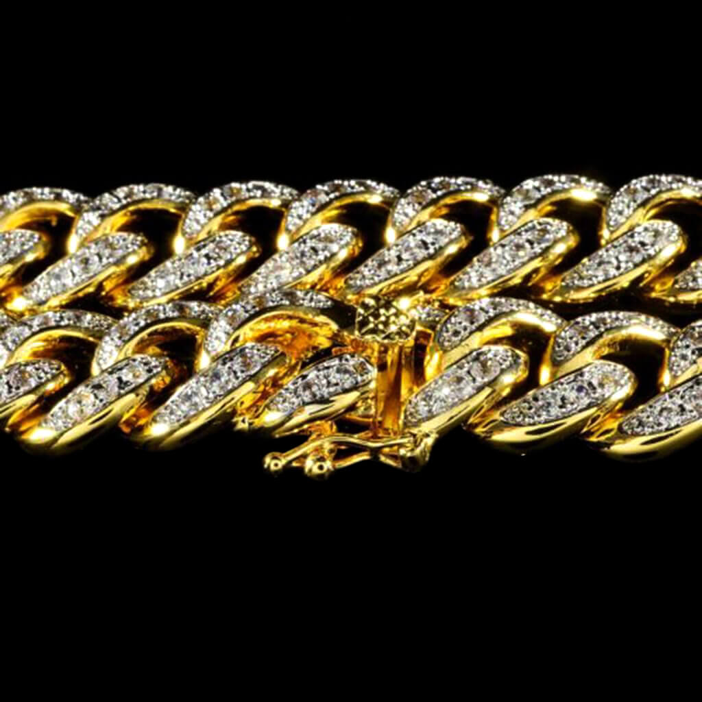 13mm Diamond Cuban Link Bracelet in Yellow Gold