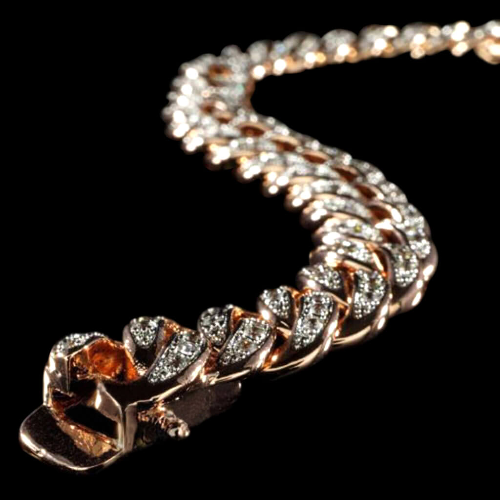 13mm Diamond Cuban Link Bracelet in Rose Gold