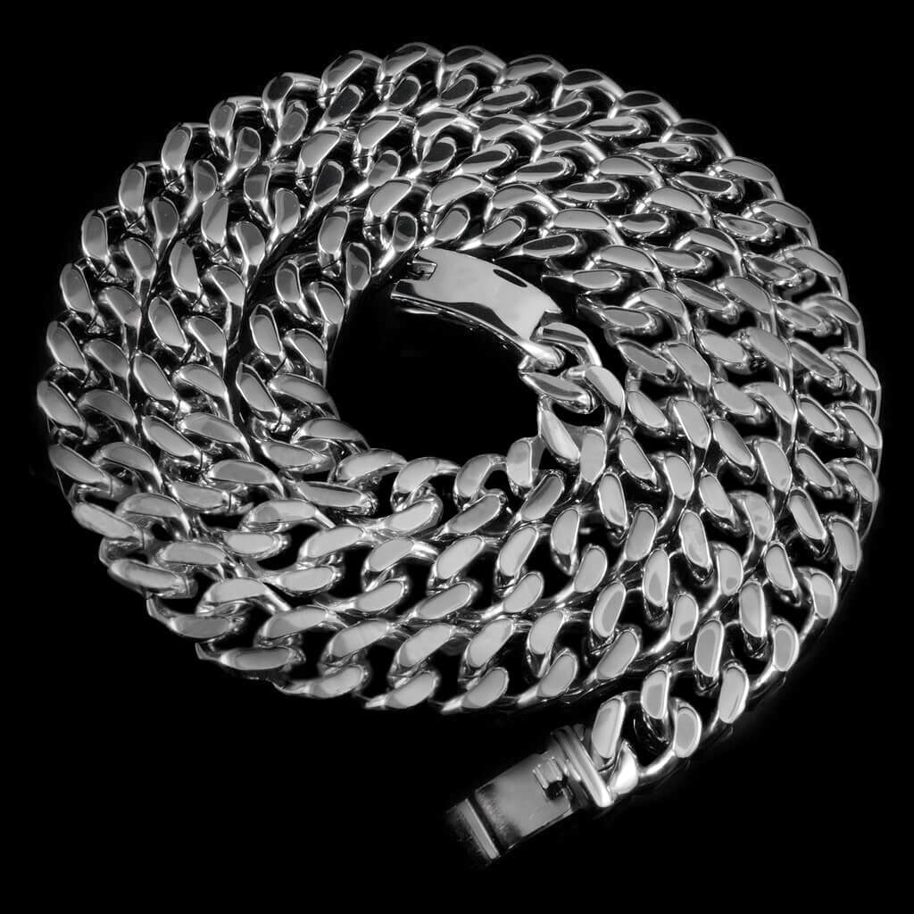 14mm Cuban Miami Chain Link in White Gold