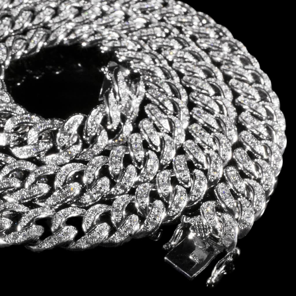 13mm Diamond Cuban Chain in White Gold