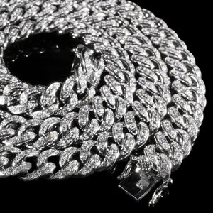 13mm Diamond Cuban Chain in White Gold