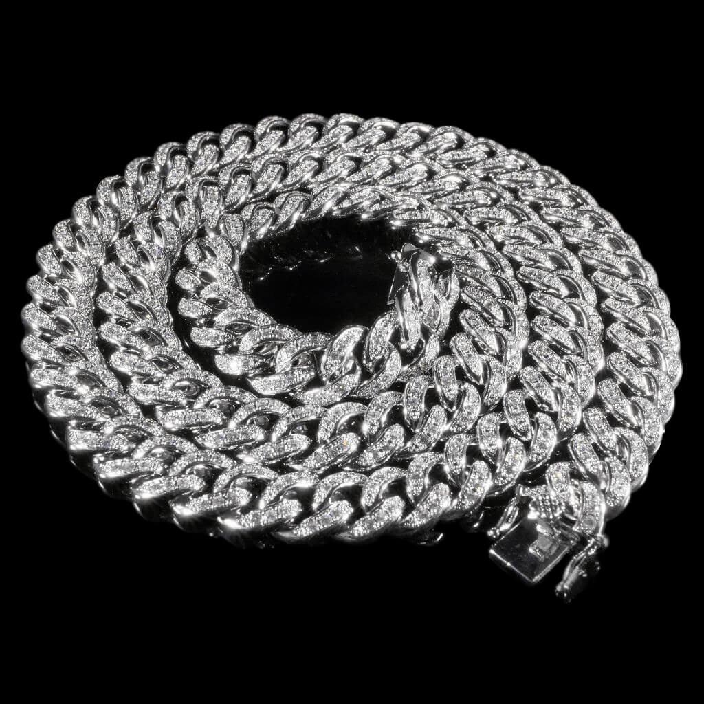 13mm Diamond Cuban Chain in White Gold