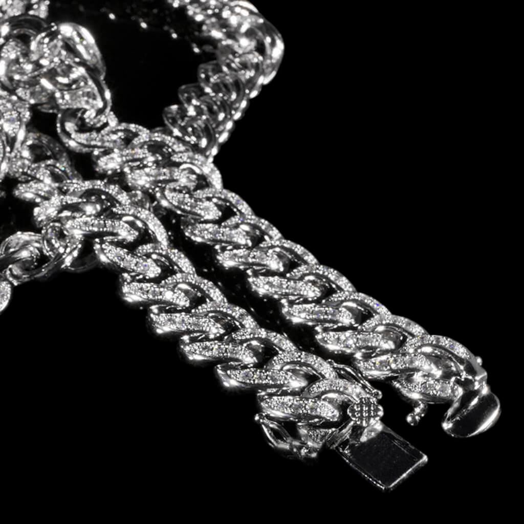 13mm Diamond Cuban Chain in White Gold
