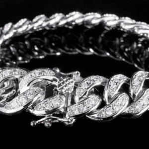 13mm Diamond Cuban Link Bracelet in White Gold